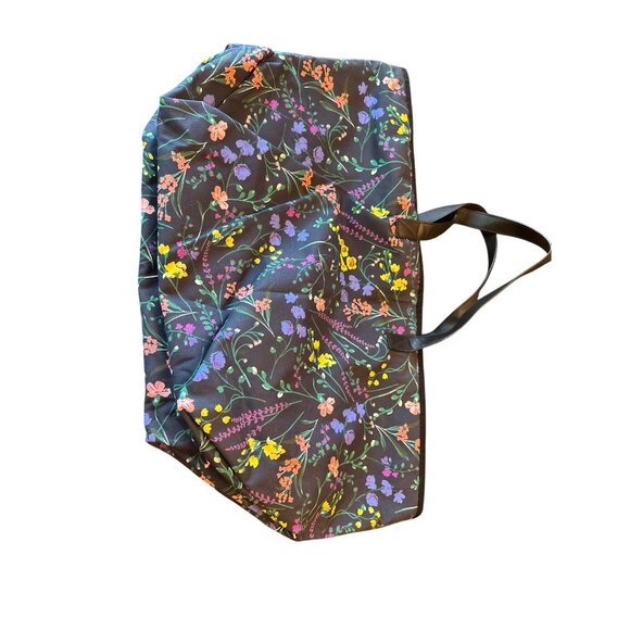 Victorias Secret Black Floral Canvas Tote Bag With Black Straps Zip top - Picture 3 of 4